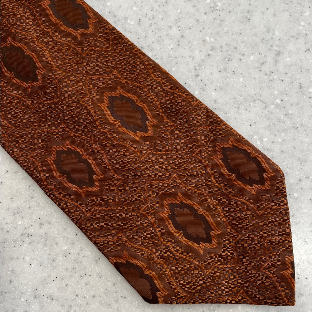 Vtg Wemlon By WEMBLEY 70s Necktie Tie Rust Orange & Brown Print Madmen Style